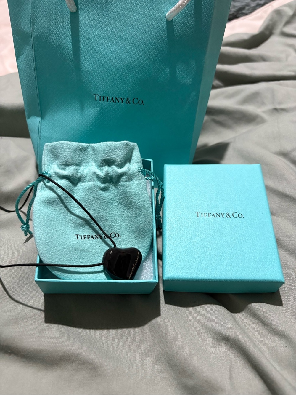 Tiffany & Co. Black Heart Pendant Necklace with Blue Gift Box
